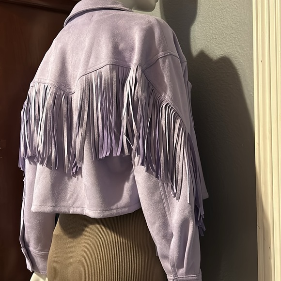 Purple Suede Fringe Cropped Blazer/Jacket - Picture 8 of 9